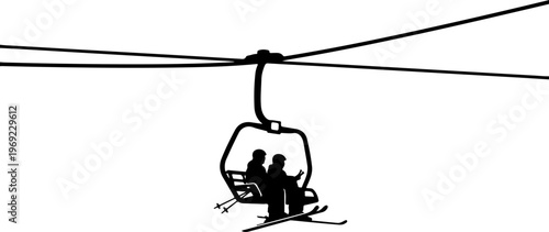 Ski Lift, Chairlift, Winter Sports, Silhouette Illustration, Vector Graphic