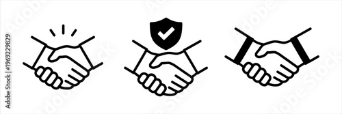 Set of three handshake icons representing business agreement and trust