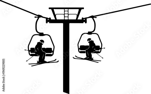 Ski lift, chairlift, ski resort, winter sport, cable car, vector illustration