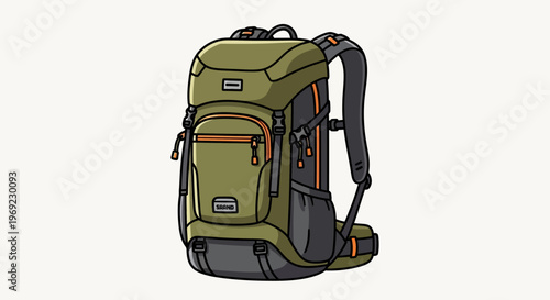 The green backpack sits isolated on a plain white background for outdoor travel.