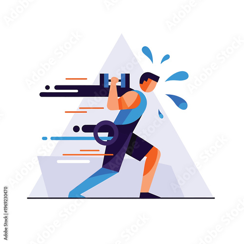 Man doing kettlebell workout exercise.