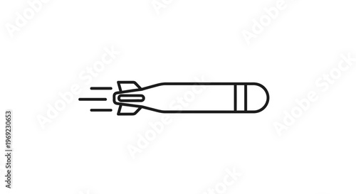 Stylized Outline Icon of a High-Speed Underwater Torpedo or Aerial Missile Launching with Dynamic