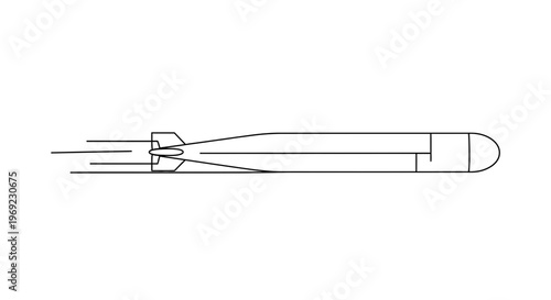 Sleek monochromatic outline depicting a high-speed underwater projectile, symbolic of naval power