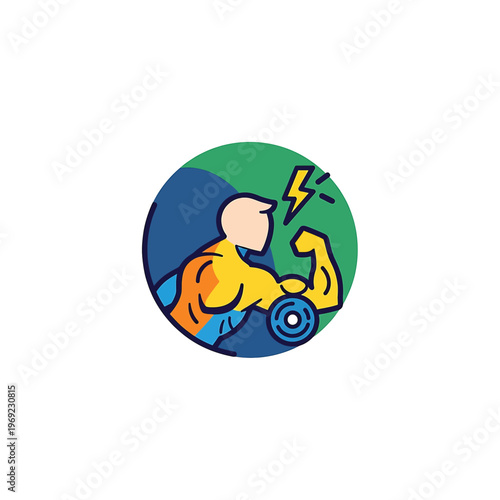 Man Flexing Muscles with Dumbbell.