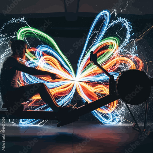 Man Exercising on Stationary Bike.