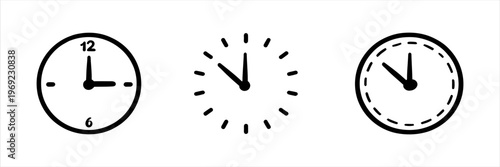 Three simple clock icons representing time and schedule management