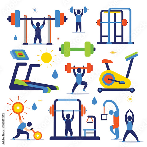 People exercising with gym equipment.