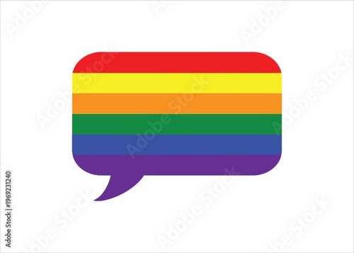 Rainbow flag speech bubble icon symbolizing LGBTQ+ communication and pride