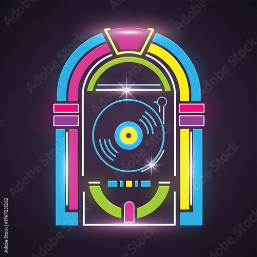 Neon Jukebox Music Machine Closeup.
