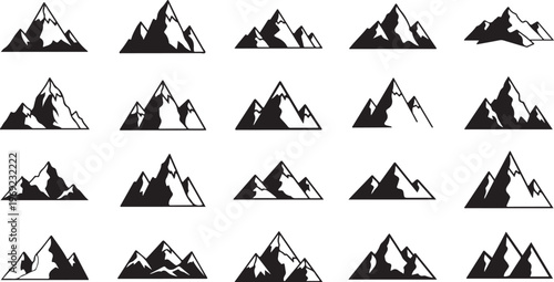 Mountain Range Silhouette Pattern with Snowy Peaks and Shapes