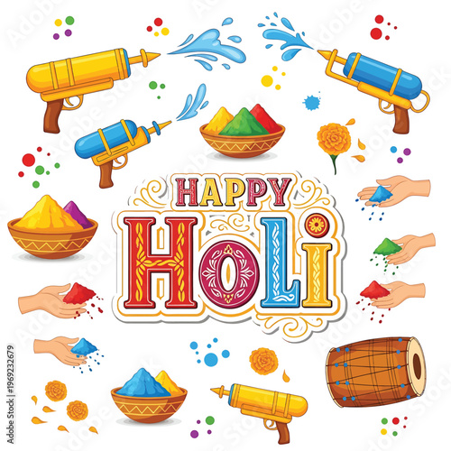 Holi Festival Colorful Powder Throwing.