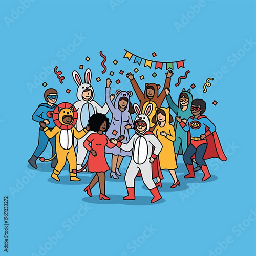 People Wearing Colorful Costumes Celebrating.