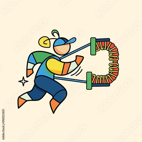 Person Lifting Weights Cartoon Style.