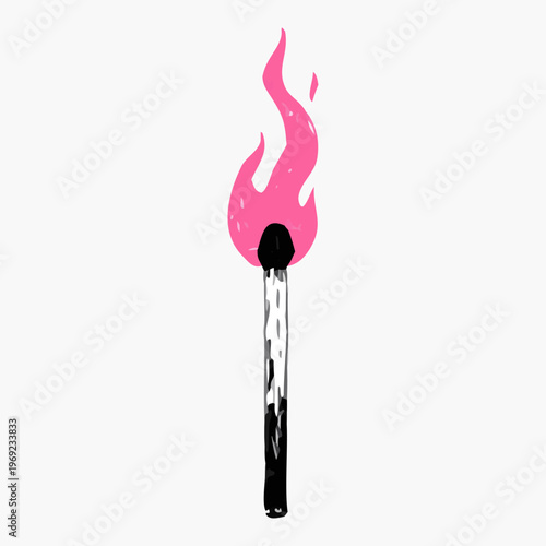 Isolated burning match vector illustration with a red heart flame and black heat sign on white background.