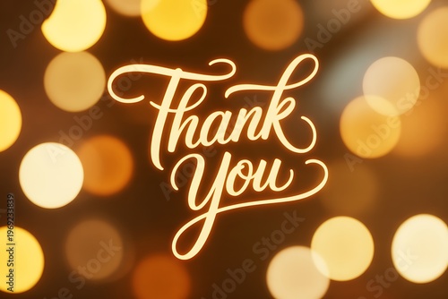A warm and elegant thank you message with golden bokeh lights in the background