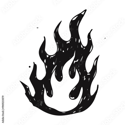 A stylized vector illustration of burning coffee beans in a hot flame with a red devil tattoo design and tribal orange fire icons for a black heat symbol.