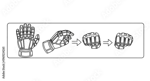 Visual sequence demonstrating the powerful transformation of a robotic hand from an open gesture