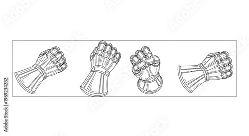 Historical medieval armor gauntlets clenched in powerful fists line art illustration collection