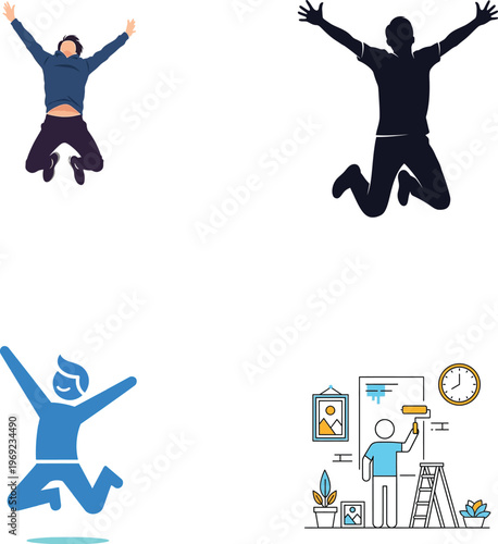 Collage of joyful people in various poses and colors