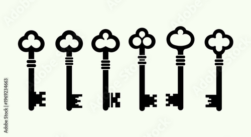 Vintage skeleton key silhouette set with ornate antique shapes