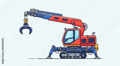 Railway crane machine with grappler on tracked maintenance base