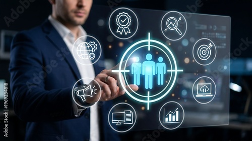 A holographic display, targeting a central 