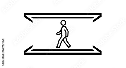 Minimalist human figure traversing confined passage icon digital representation of movement