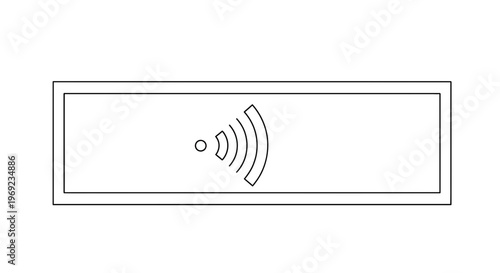 Minimalist outline illustration of a contactless smart card or RFID tag emitting a wireless signal