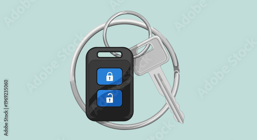 Car key remote with ring and metal keys isolated accessory