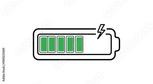 Clear digital illustration of a battery icon actively charging with high energy levels