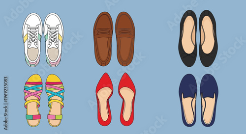 Women shoe collection with flats loafers heels and sandals