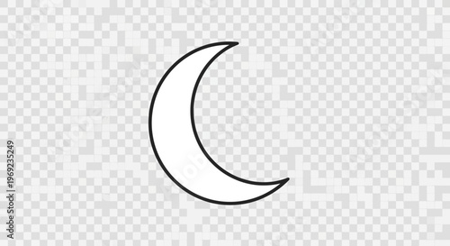An illustration of a crescent moon is depicted in a simple line drawing style.