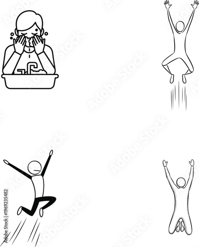 Collection of four black and white stick figure drawings