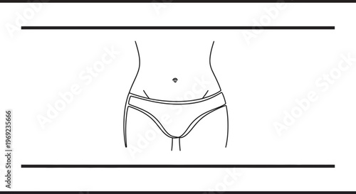 Minimalist outline drawing of a female torso demonstrating body shape and underwear design for