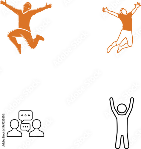 People jumping and celebrating in various styles and poses