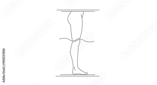 Line art depiction of a human leg with water level, illustrating body and liquid interaction