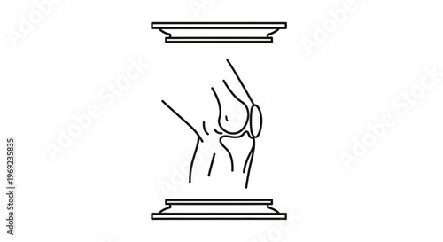 Orthopedic human knee joint silhouette between support elements illustration showcasing joint health
