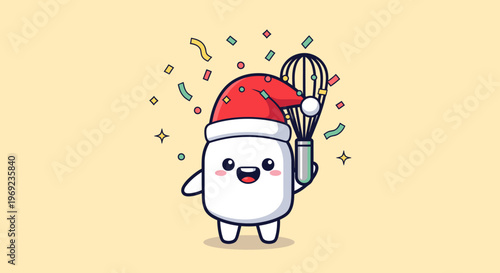 Cute Santa Hat Marshmallow Mascot Character.