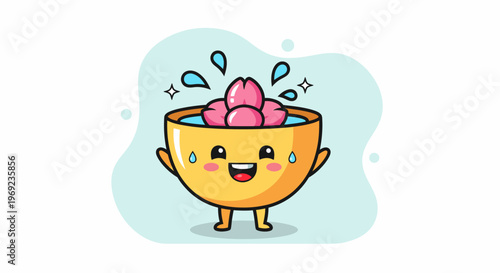 Cute Smiling Bowl Of Fruit Character Illustration.