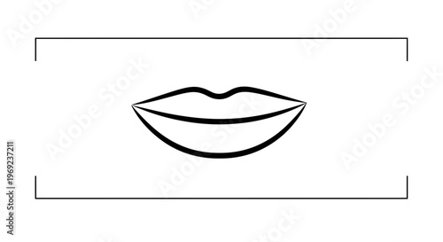 Minimalist Line Art Illustration of Human Lips within a Clean Graphic Frame Design Element