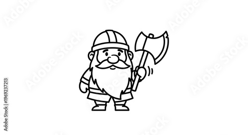 Whimsical forest guardian holding an axe, an adorable cartoon character design outline