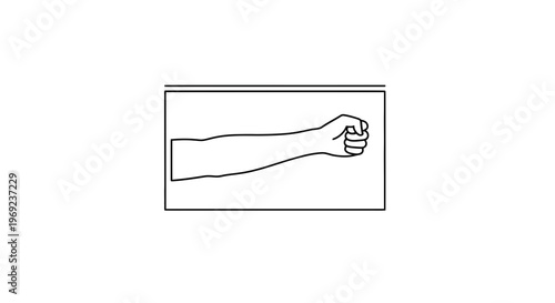 Minimalist black line art illustration of a human arm with a strong clenched fist graphic symbol