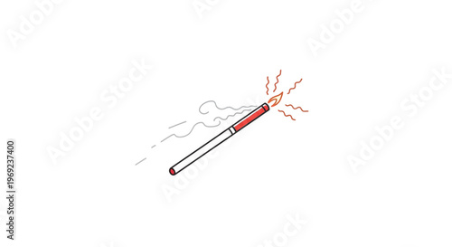 A simple vector illustration of a lit cigarette emitting smoke and heat, symbolizing various