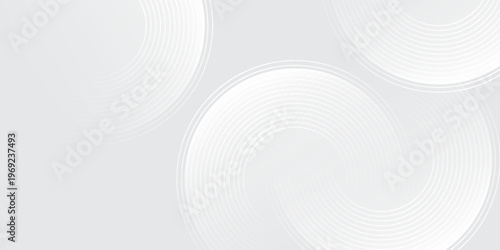 Abstract white glowing geometric lines on gray background. Modern shiny blue circle lines pattern.