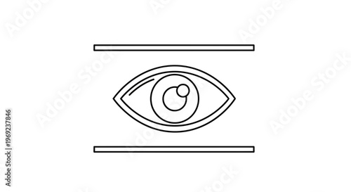 Minimalist black line art icon of a human eye symbol with horizontal framing lines on white