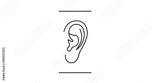 Minimalist continuous line art depicting human ear anatomy on a clean white background with