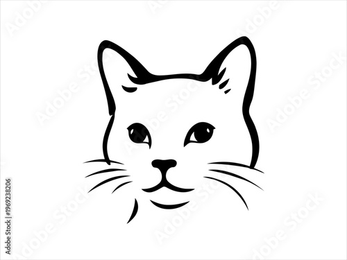 Elegant minimalist cat head illustration, a sleek black and white line art design