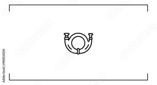 Simple linear emblem of a curved brass wind instrument suitable for traditional music or heraldry