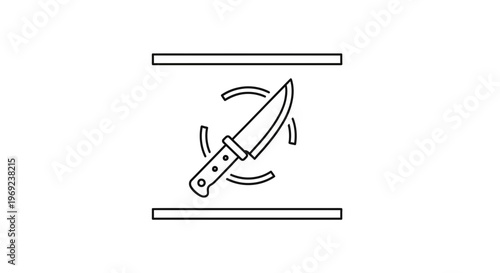 Outline icon illustrating a sharp kitchen utility knife with motion arrows between parallel lines
