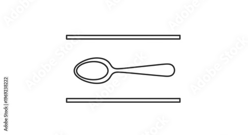 Simple monochrome line art illustration of a kitchen spoon centered between two horizontal